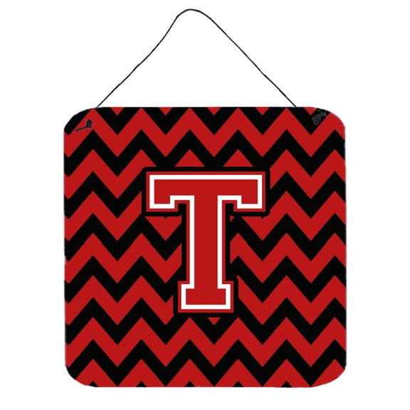Letter T Chevron Black and Red Wall or Door Hanging Prints