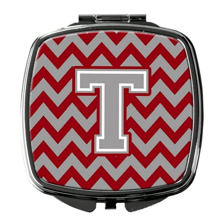 Letter T Chevron Crimson and Grey Compact Mirror