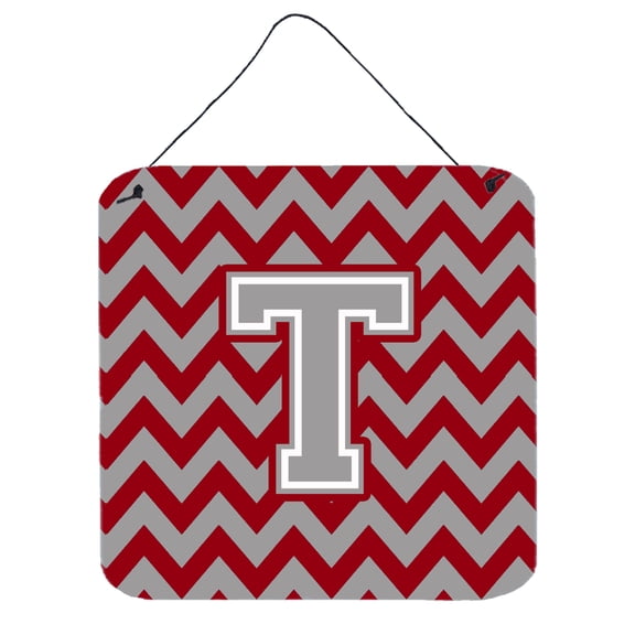 Letter T Chevron Crimson and Grey Wall or Door Hanging Prints