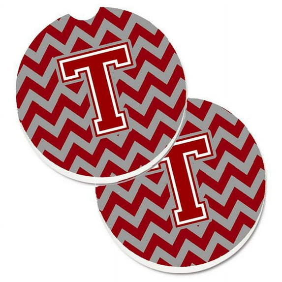 Letter T Chevron Maroon & White Set of 2 Cup Holder Car Coaster