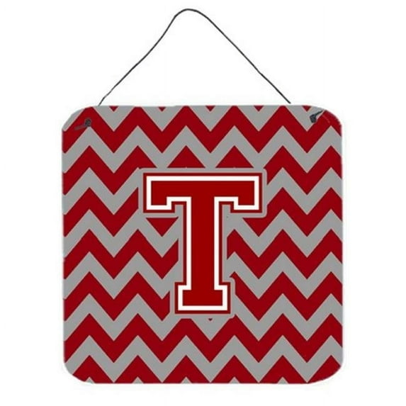 Letter T Chevron Maroon & White Wall or Door Hanging Prints, 6 x 0.02 x 6 in.