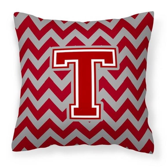 Letter T Chevron Maroon and White Fabric Decorative Pillow