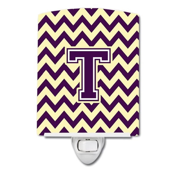Letter T Chevron Purple & Gold Ceramic Night Light