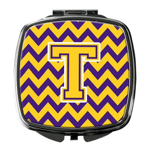 Letter T Chevron Purple and Gold Compact Mirror CJ1041-TSCM