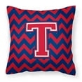 thumbnail image 1 of Letter T Chevron Yale Blue & Crimson Fabric Decorative Pillow, 1 of 1