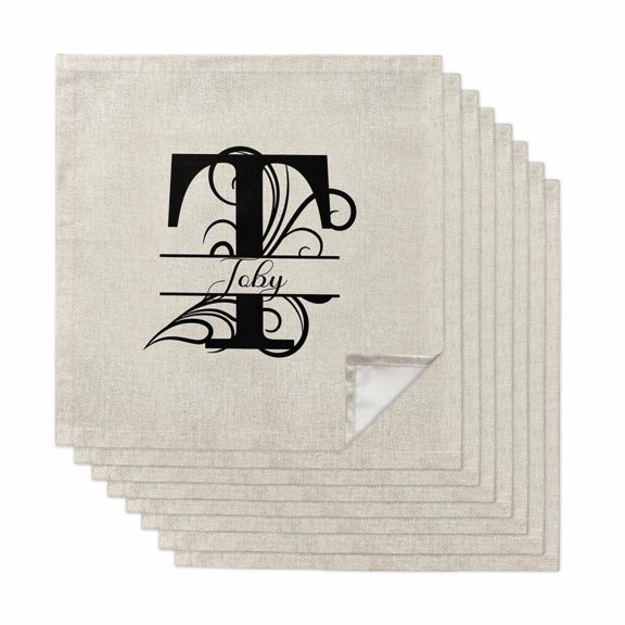 Letter T Cloth Napkins, Monogram Words Washable and Reusable Dinner Napkins Set of 8, Table Napkin for Kitchen Party Birthday Wedding Hotel Housewarming 20"x20"