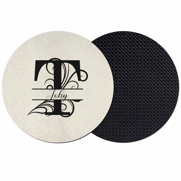 Letter T Coasters Set of 2, Soft Absorbent Coasters for Drinks, Monogram Words Non-Slip Cup Coaster Mat with Rubber Bottom for Home Kitchen Desk Coffee Bar Table Decor 4"