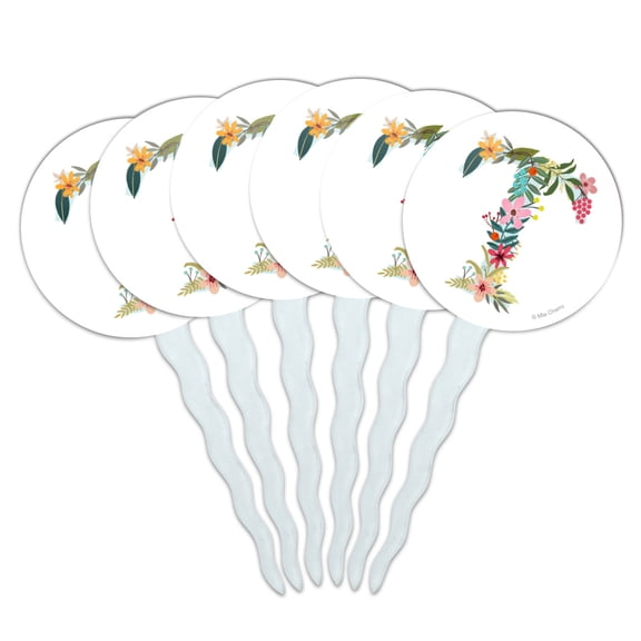 Letter T Floral Monogram Initial Cupcake Picks Toppers Decoration Set of 6