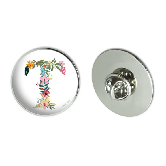 Letter T Floral Monogram Initial Metal 1.1" Tie Tack Hat Lapel Pin Pinback