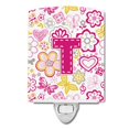 thumbnail image 1 of Letter T Flowers & Butterflies Pink Ceramic Night Light, 1 of 1