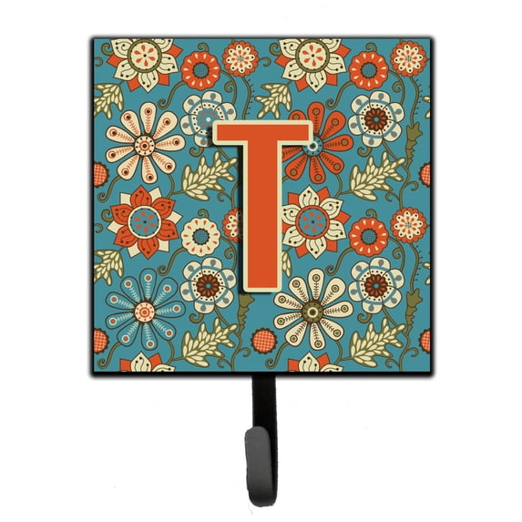 Letter T Flowers Retro Blue Leash or Key Holder