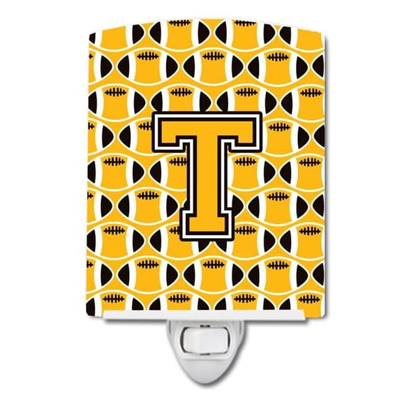Letter T Football Black, Old Gold & White Ceramic Night Light