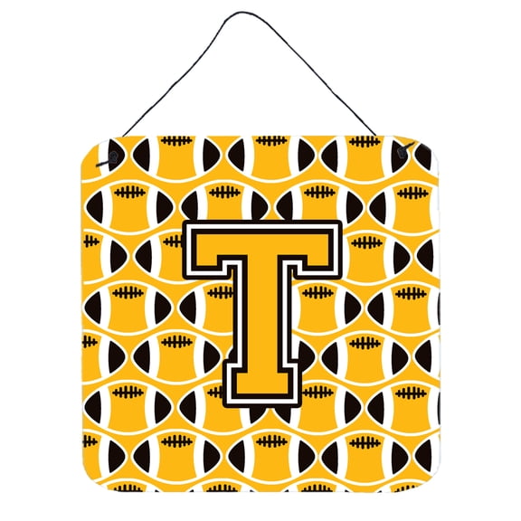 Letter T Football Black Old Gold and White Wall or Door Hanging Prints