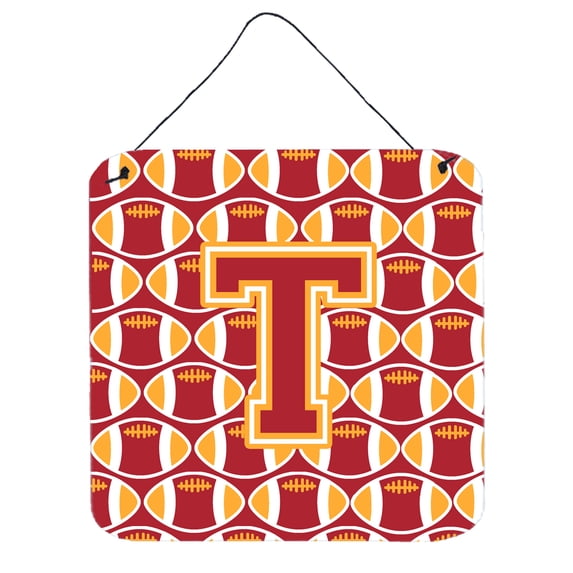 Letter T Football Cardinal and Gold Wall or Door Hanging Prints