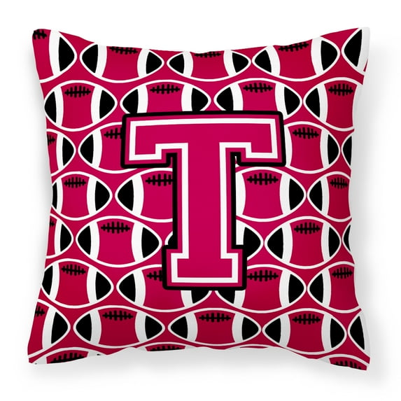 Letter T Football Crimson and White Fabric Decorative Pillow
