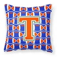thumbnail image 1 of Letter T Football Green, Blue and Orange Fabric Decorative Pillow, 1 of 4