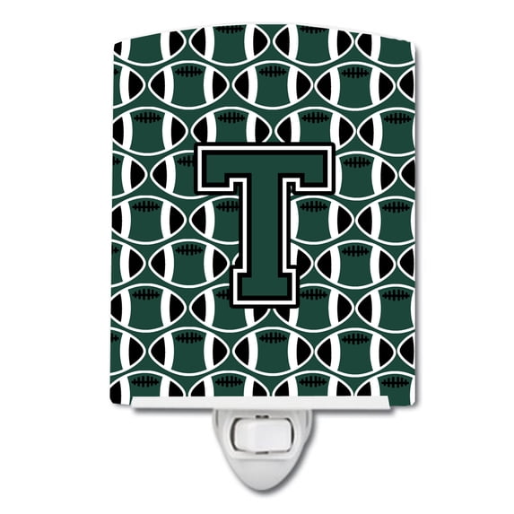 Letter T Football Green and White Ceramic Night Light