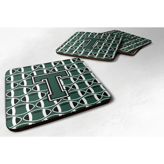 Letter T Football Green and White Foam Coaster Set of 4
