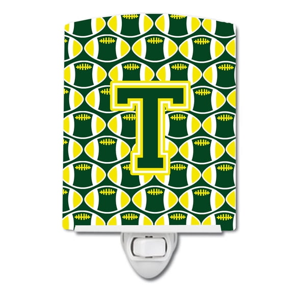 Letter T Football Green and Yellow Ceramic Night Light