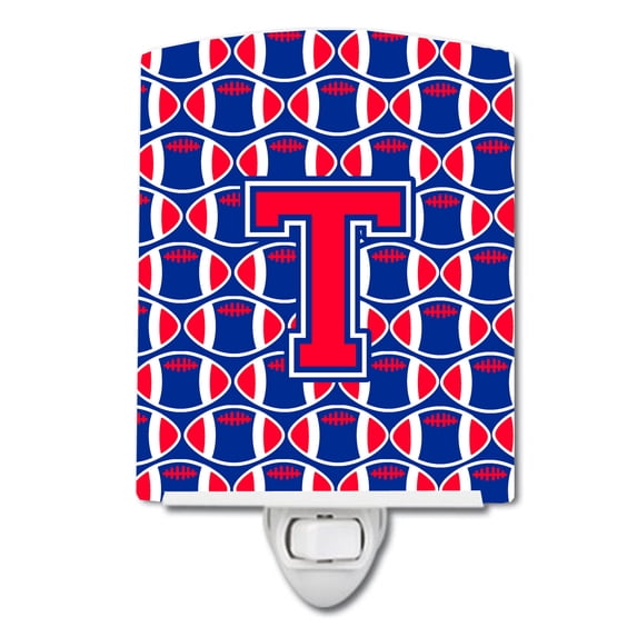 Letter T Football Harvard Crimson and Yale Blue Ceramic Night Light