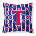 thumbnail image 1 of Letter T Football Harvard Crimson and Yale Blue Fabric Decorative Pillow, 1 of 4