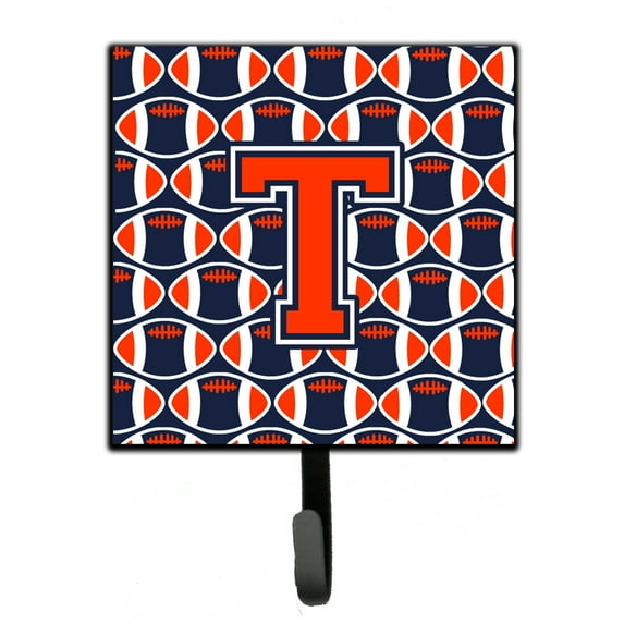 Letter T Football Orange Blue and white Leash or Key Holder