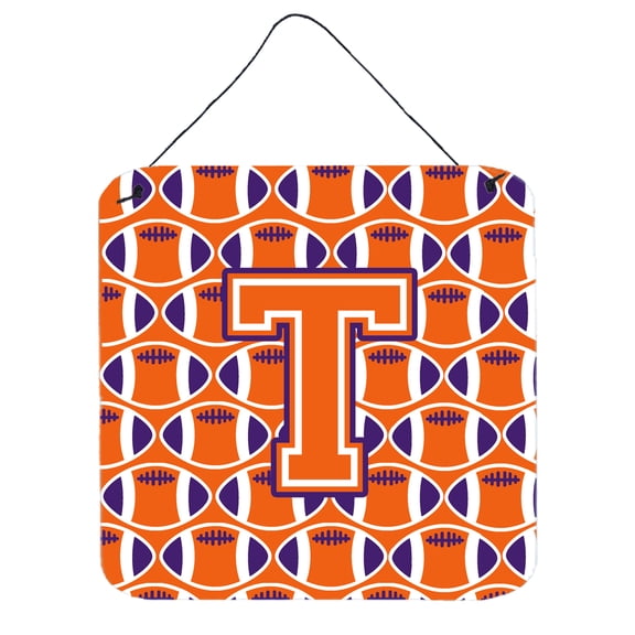 Letter T Football Orange White and Regalia Wall or Door Hanging Prints