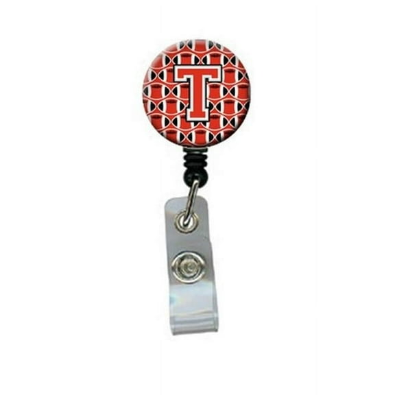 Letter T Football Scarlet & Grey Retractable Badge Reel