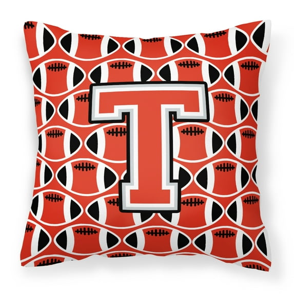 Letter T Football Scarlet and Grey Fabric Decorative Pillow