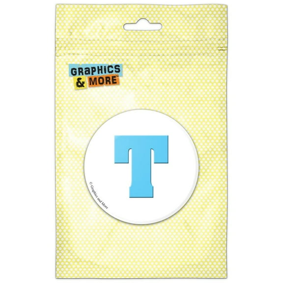 Letter T Initial Baby Boy Block Font Blue Shower Refrigerator Button Magnet
