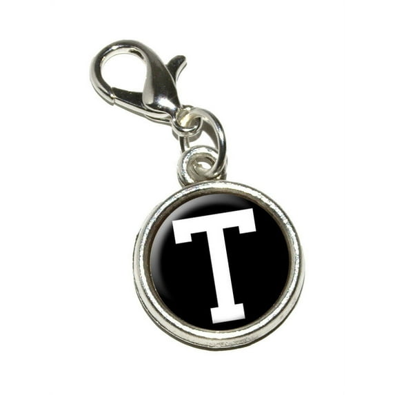 Letter T Initial Black White Bracelet Charm