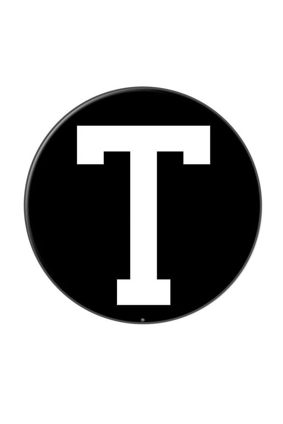 Letter T Initial Black White Lapel Hat Pin Tie Tack Large Round