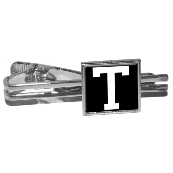 Letter T Initial Black White Square Tie Clip