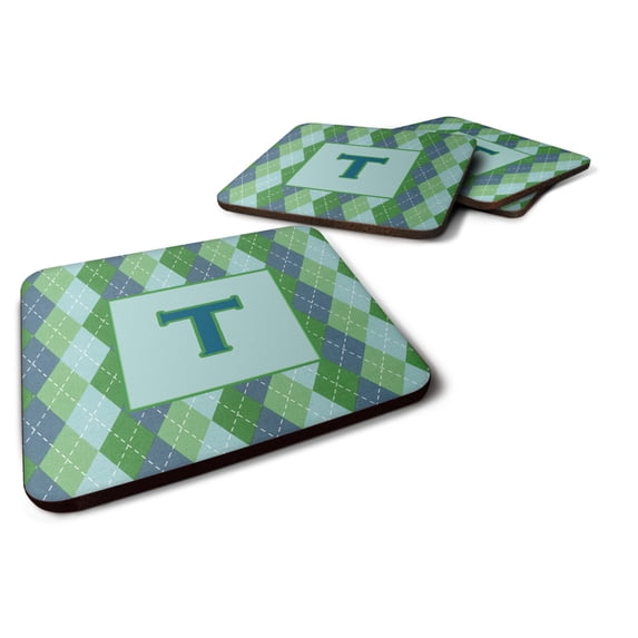 Letter T Initial Monogram - Blue Argoyle Foam Coaster Set of 4