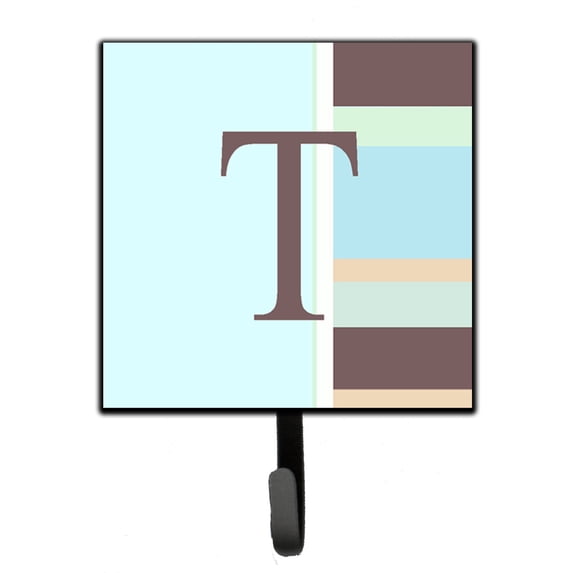 Letter T Initial Monogram - Blue Stripes Leash or Key Holder