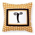 thumbnail image 1 of Letter T Initial Monogram - Orange Polkadots Fabric Decorative Pillow, 1 of 4