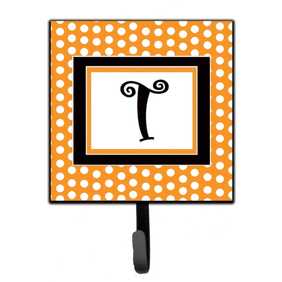 Letter T Initial Monogram - Orange Polkadots Leash or Key Holder