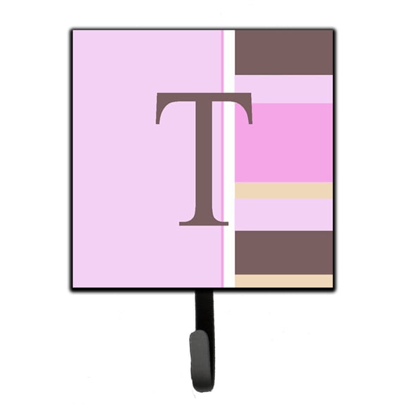 Letter T Initial Monogram - Pink Stripes Leash or Key Holder