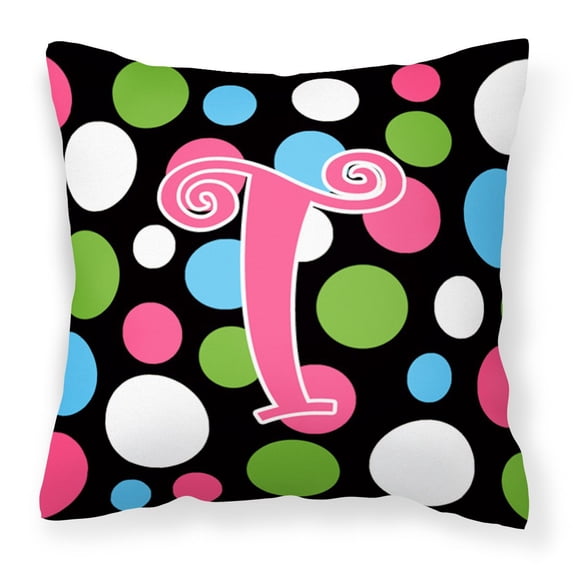 Letter T Initial Monogram - Polkadots and Pink Fabric Decorative Pillow
