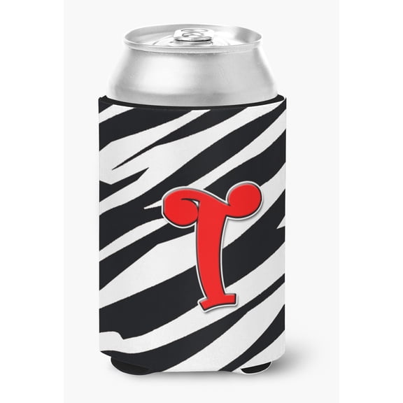 Letter T Initial Monogram - Zebra Red Can or Bottle Beverage Insulator Hugger