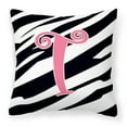 thumbnail image 1 of Letter T Initial  Zebra Stripe and Pink Fabric Decorative Pillow, 1 of 4