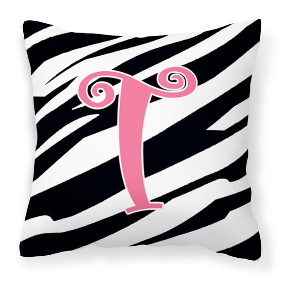 Letter T Initial Zebra Stripe and Pink Fabric Decorative Pillow