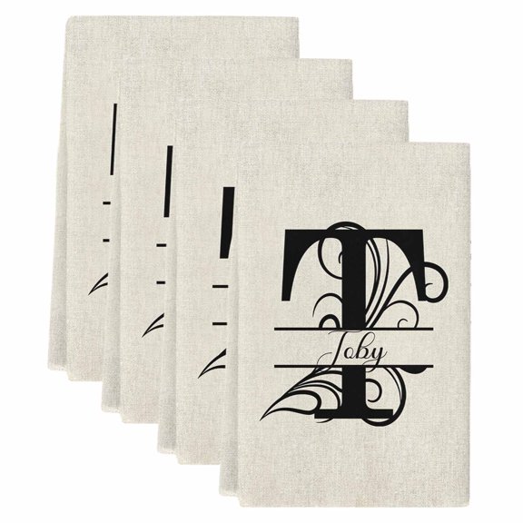 Letter T Kitchen Towels Set of 4, Absorbent Microfiber Dish Tea Towels with Hanging Loop, Monogram Words Resuable Hand Towel for Home Kitchen Cooking Cleaning 18"x28"