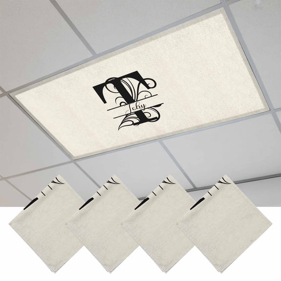 Letter T Magnetic Fluorescent Light Covers for Ceiling Lights 2 x 4 Feet, Monogram Words Office Classroom Kitchen Drop Ceiling Light Covers Lighting Filters Shade Panel 4 Packs