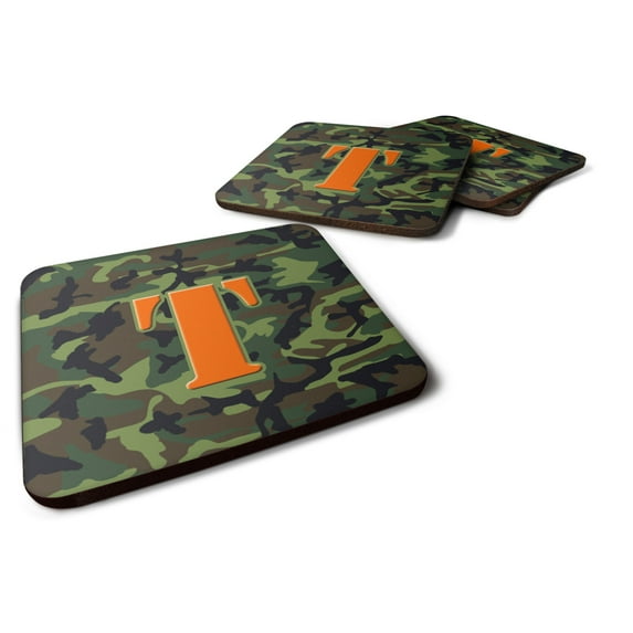 Letter T Monogram - Camo Green Foam Coaster Set of 4