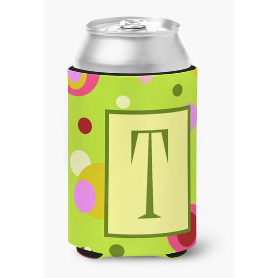 Letter T Monogram - Lime Green Can or Bottle Hugger