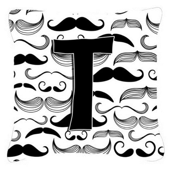 Letter T Moustache Initial Canvas Fabric Decorative Pillow