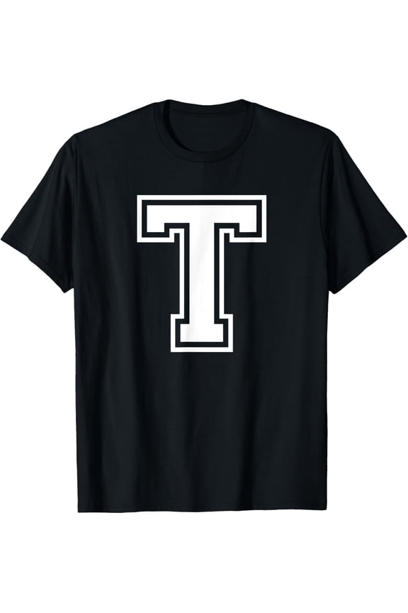 Letter T Name Initial Varsity Alphabet Monogram T-Shirt men and women can wear, black, white, gifts