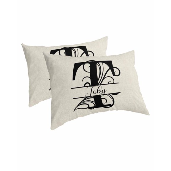 Letter T Pillow Covers Queen Size 2 Pack, Monogram Words Soft Bed Throw Pillowcases Breathable Cooling Long Lumbar Body Pillow Sham Cover for Bed Sofa 20''x30''