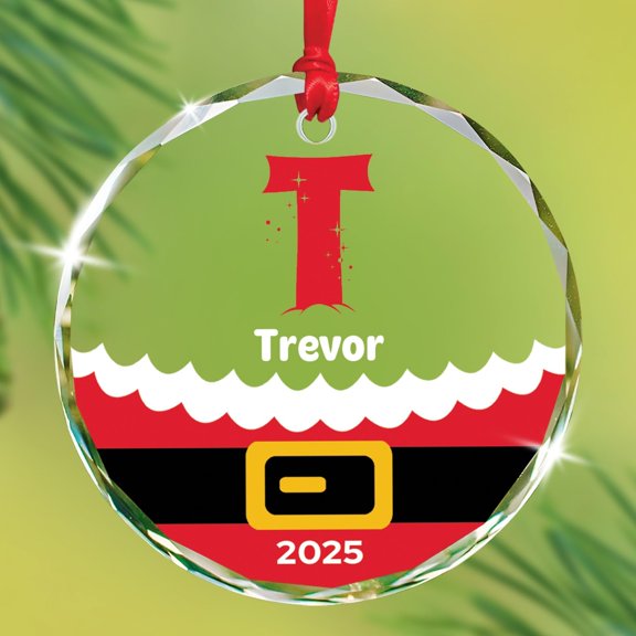 Letter T Santa Claus Glass Keepsake Christmas, Customized Name Alphabet Xmas Ornaments Tree Hanging, Initial Monogram T Ornament 2025, Personalized Initial Name Glass Ornament Gifts for Family Friend
